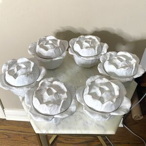 PEASANT VILLAGE ITALY Vintage WHITE CABBAGE Covered Soup Dish Set of 6 Holidays